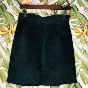 100% suede emerald green vintage leather mini skirt